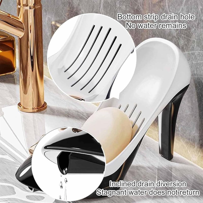 OTIPORTER Soap Dish Sponge Holder Portable Lightweight Bathroom Accessory Heeld Shoe Shaped with Drain for Hotel Bathtub Bar Countertop Creative Bathtub Soap Box for Kitchen, Sink, Shower, Bathroom - Image 4