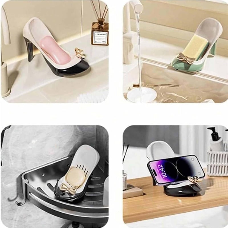OTIPORTER Soap Dish Sponge Holder Portable Lightweight Bathroom Accessory Heeld Shoe Shaped with Drain for Hotel Bathtub Bar Countertop Creative Bathtub Soap Box for Kitchen, Sink, Shower, Bathroom - Image 3