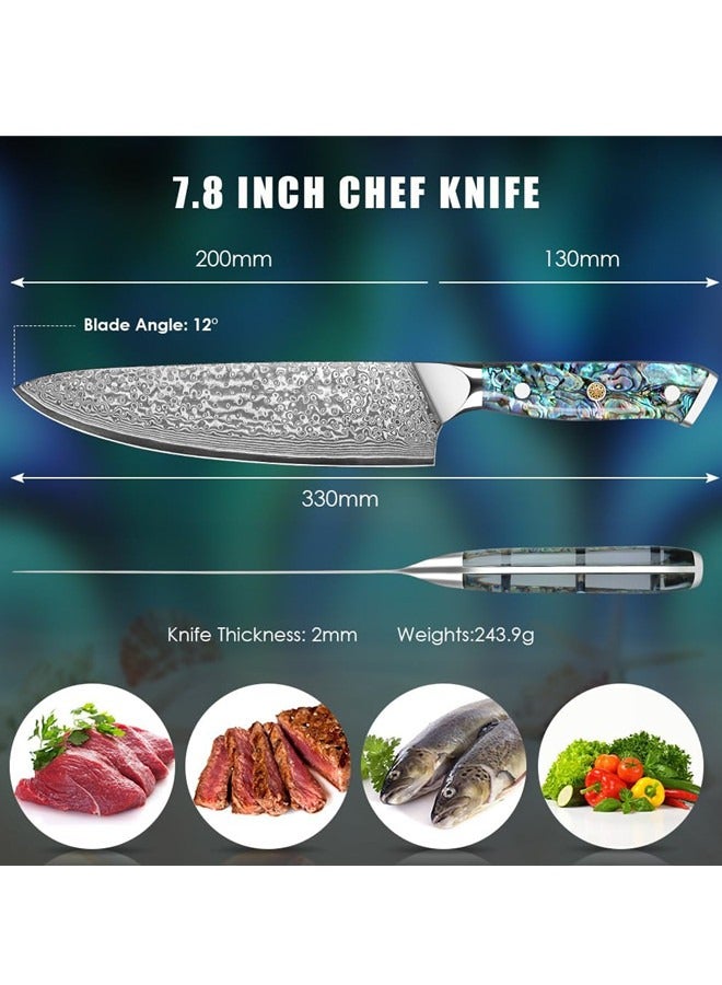 Osowake 8 Inch Chef Knife, Damascus Steel Kitchen Chef's Knife Razor Sharp Meat Cleaver with Ergonomic Natural Resin Handle Cooking Knife,Gift Box - Image 2