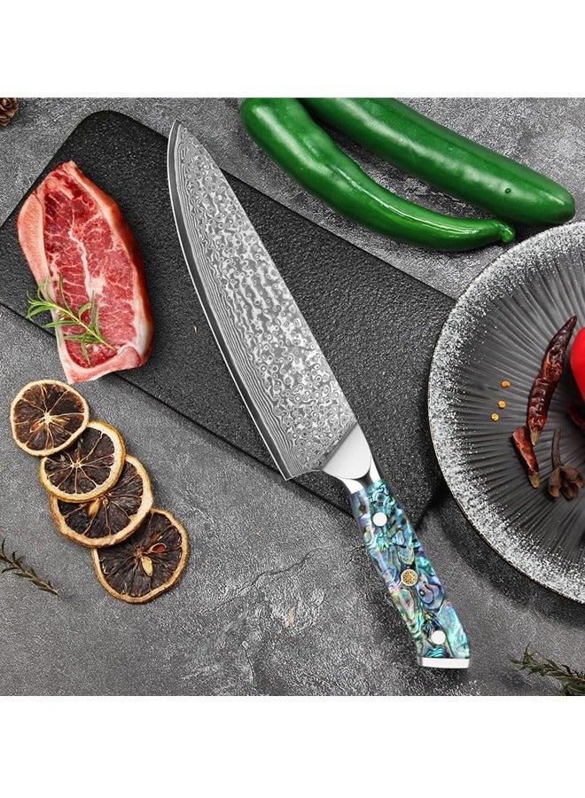 Osowake 8 Inch Chef Knife, Damascus Steel Kitchen Chef's Knife Razor Sharp Meat Cleaver with Ergonomic Natural Resin Handle Cooking Knife,Gift Box - Image 3