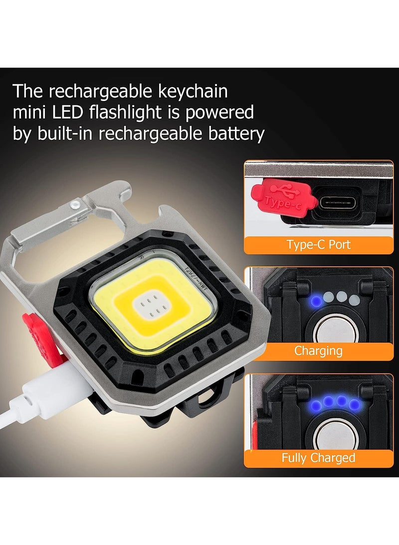 COB Keychain Flashlights, 800Lumens Bright Rechargeable Work Light, 6 Light Modes Portable Small LED Keychain Light, Waterproof Flashlights for Running, Fishing & Camping Accessories  - Image 3