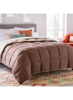 erorex All Season Reversible Down Alternative Quilted Comforter Corner Duvet Tabs Hypoallergenic Plush Microfiber Fill Box Stitched Machine Washable Sand Mocha Twin  - Image 1