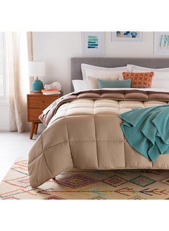 erorex All Season Reversible Down Alternative Quilted Comforter Corner Duvet Tabs Hypoallergenic Plush Microfiber Fill Box Stitched Machine Washable Sand Mocha Twin  - Image 3