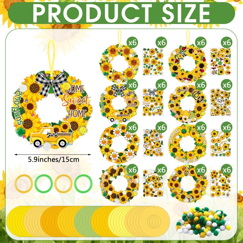 Hollowfly 48 Sets Sunflower Craft Kits Diy Fall Wreath Hanging Ornaments Make Your Own Paper Autumn Craft With Bee Daisy Stickers For Home Summer Party Favors Activities - Image 3
