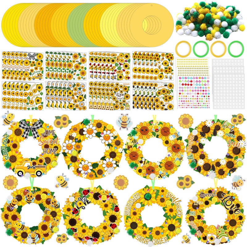 Hollowfly 48 Sets Sunflower Craft Kits Diy Fall Wreath Hanging Ornaments Make Your Own Paper Autumn Craft With Bee Daisy Stickers For Home Summer Party Favors Activities - Image 1