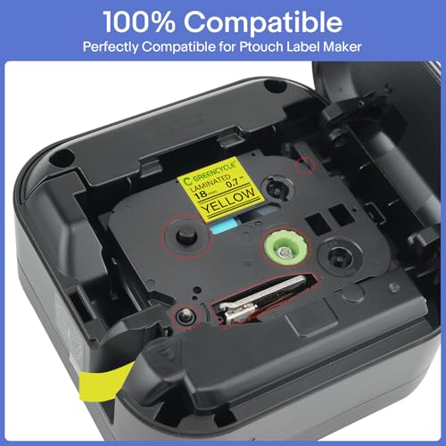 GREENCYCLE 4 Pack 18mm Yellow Label Tape Compatible for Brother P-Touch TZe-641 TZe TZ Tape TZe641 TZ-641 TZ641 TZe 18mm 0.7 Laminated Tape for PT-H300 PT-P700 PT-D600 PT-D400 Label Maker - Image 2