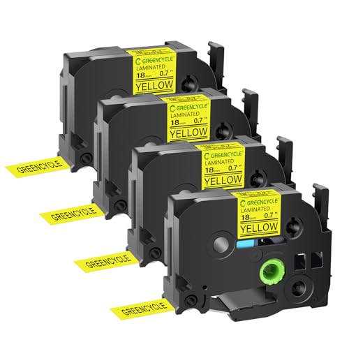 GREENCYCLE 4 Pack 18mm Yellow Label Tape Compatible for Brother P-Touch TZe-641 TZe TZ Tape TZe641 TZ-641 TZ641 TZe 18mm 0.7 Laminated Tape for PT-H300 PT-P700 PT-D600 PT-D400 Label Maker - Image 1