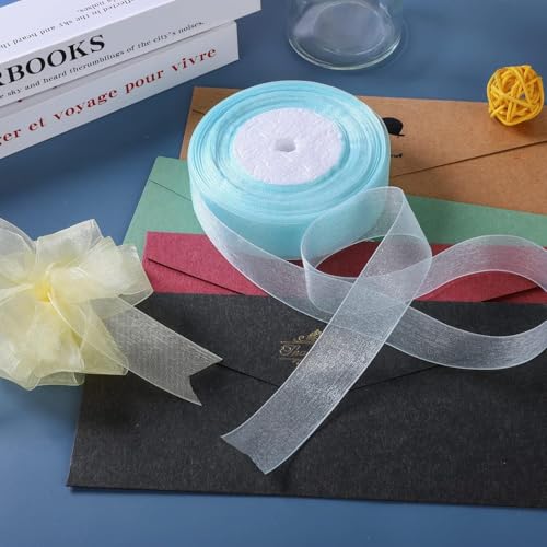 IMPRINT Organza Ribbon Set, 4 Rolls, 2.5 cm x 35 m Each, Blue White Pink Yellow, Decorative Gift Wrapping - Image 5