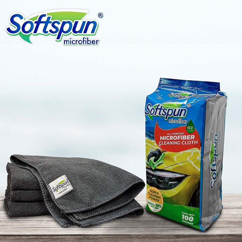 SOFTSPUN Microfiber Cleaning Cloths 50X50 cms 4 pcs Towel Set 340 GSM Grey Highly Absorbent Lint and Streak Free Multipurpose Wash Cloth for Kitchen Car Window Stainless Steel Silverware - Image 3