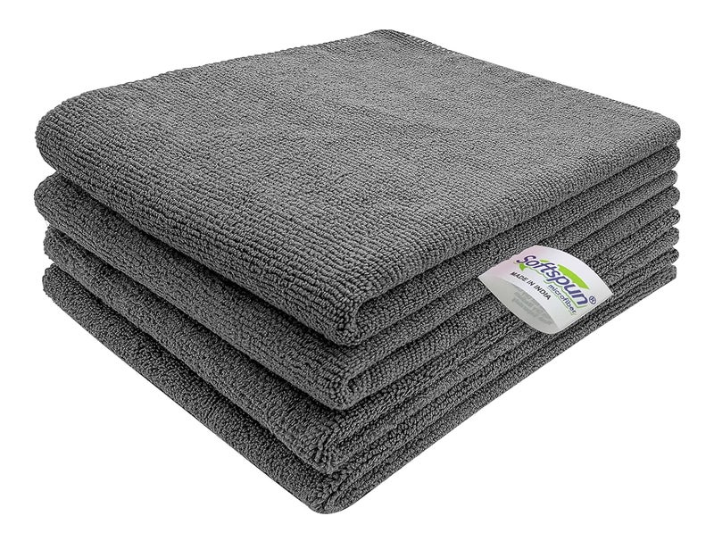 SOFTSPUN Microfiber Cleaning Cloths 50X50 cms 4 pcs Towel Set 340 GSM Grey Highly Absorbent Lint and Streak Free Multipurpose Wash Cloth for Kitchen Car Window Stainless Steel Silverware - Image 1