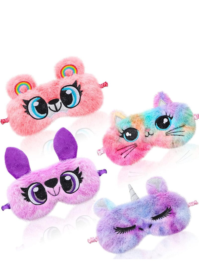 SYOSI - Plush Sleep Eye Mask Cat Animal Soft Faux Fur  Blindfold Covers for Kids Girls and Adult Travel 4 Styles unicorn - Image 1