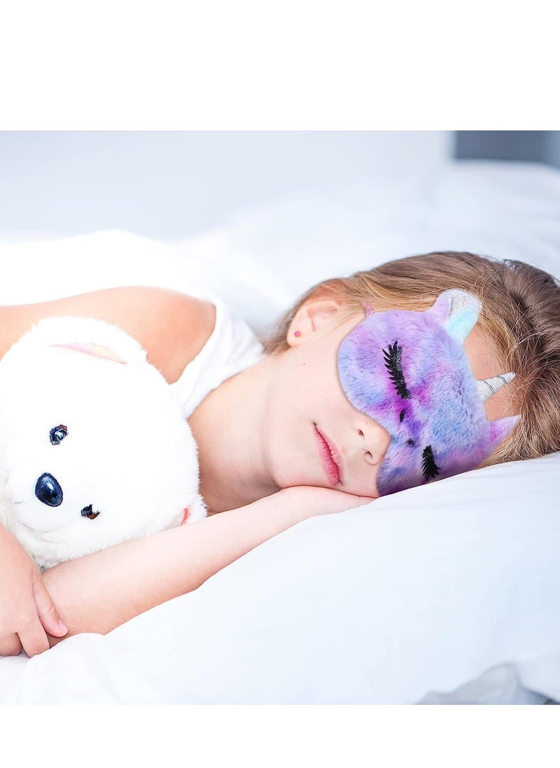 SYOSI - Plush Sleep Eye Mask Cat Animal Soft Faux Fur  Blindfold Covers for Kids Girls and Adult Travel 4 Styles unicorn - Image 1