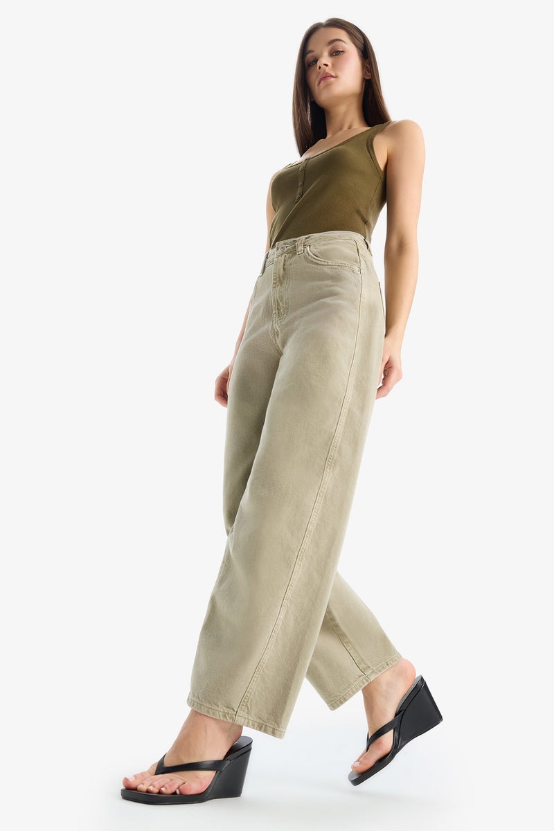 DeFacto Woman Baggy Fit Normal Waist Gabardine Washed Trousers  - Image 1
