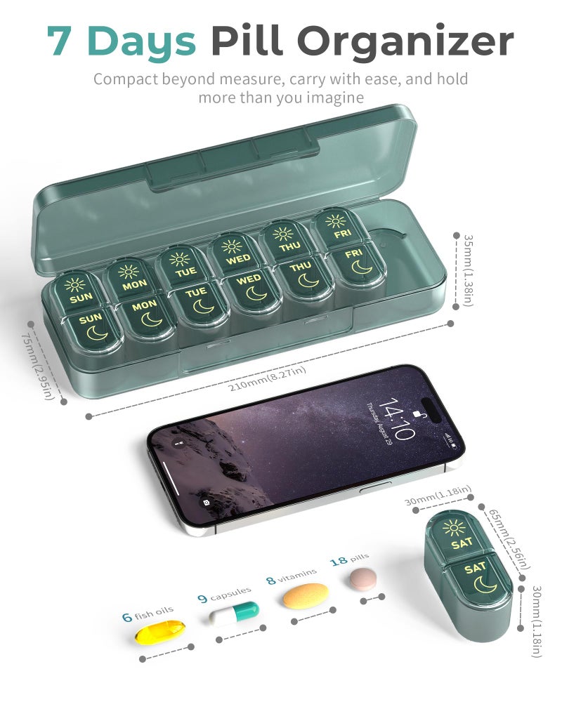 Pillex Pill Organizer 2 Times a Day, AM PM Pill Box 7 Day, Weekly Medicine Organizer with Large Capacity, Travel Pill Case for Medication, Vitamins, Fish Oils, Supplements (Easy to Use, Portable) - Image 2