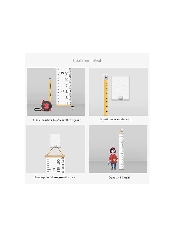 The Bros (20cm x 200cm, White & Black) - Miaro Kids Growth Chart, Wood Frame Fabric Canvas Height Measurement Ruler From Baby to Adult for Child's Room Decoration 20cm x 200cm - Image 2
