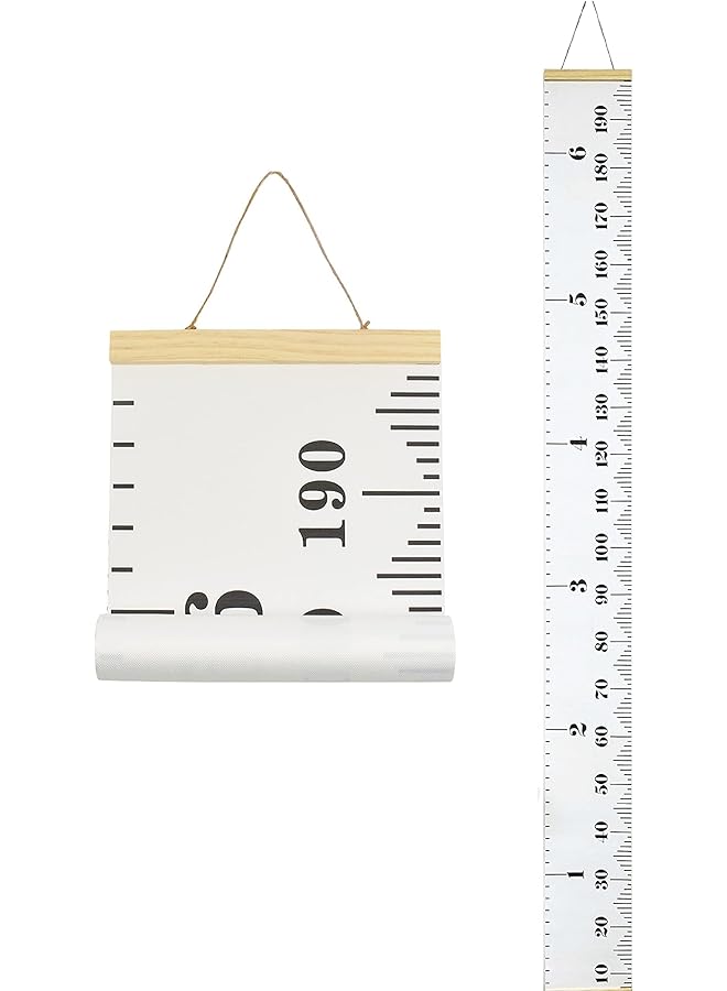 The Bros (20cm x 200cm, White & Black) - Miaro Kids Growth Chart, Wood Frame Fabric Canvas Height Measurement Ruler From Baby to Adult for Child's Room Decoration 20cm x 200cm - Image 1