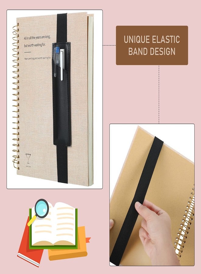Clabby 4 Pieces Adjustable Elastic Band Pen Holder Colorful PU Leather Pen Sleeve Pouch for Hardcover Journals, Notebooks for Christmas Gift, 8-1.5 Inch, Detachable (Yellow, Blue, Pink, Black) - Image 2
