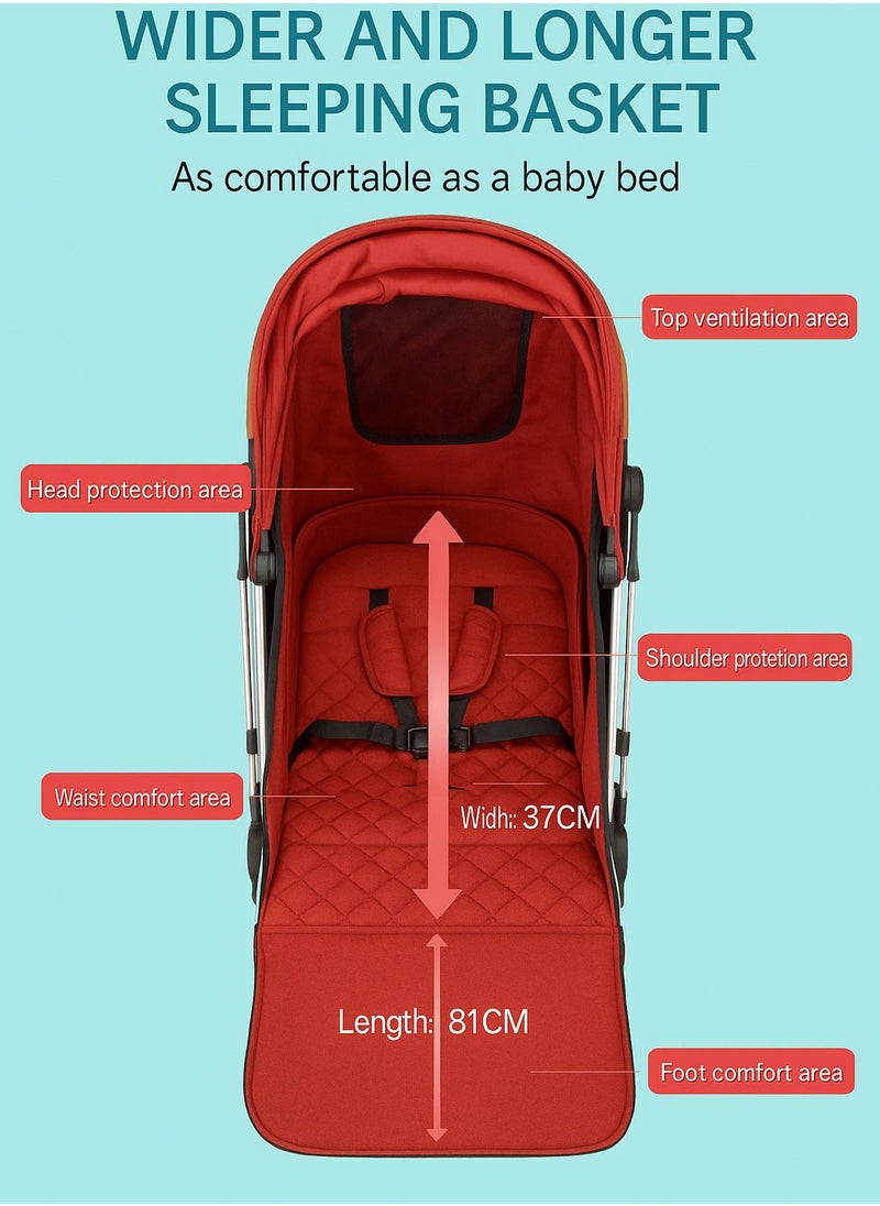 MAMIORA Lightweight Baby Stroller Coffee Color with Rose Gold Frame | Compact Fold, Adjustable Reclining, 5-Point Safety Harness, Smooth Wheels for Travel  - Image 3
