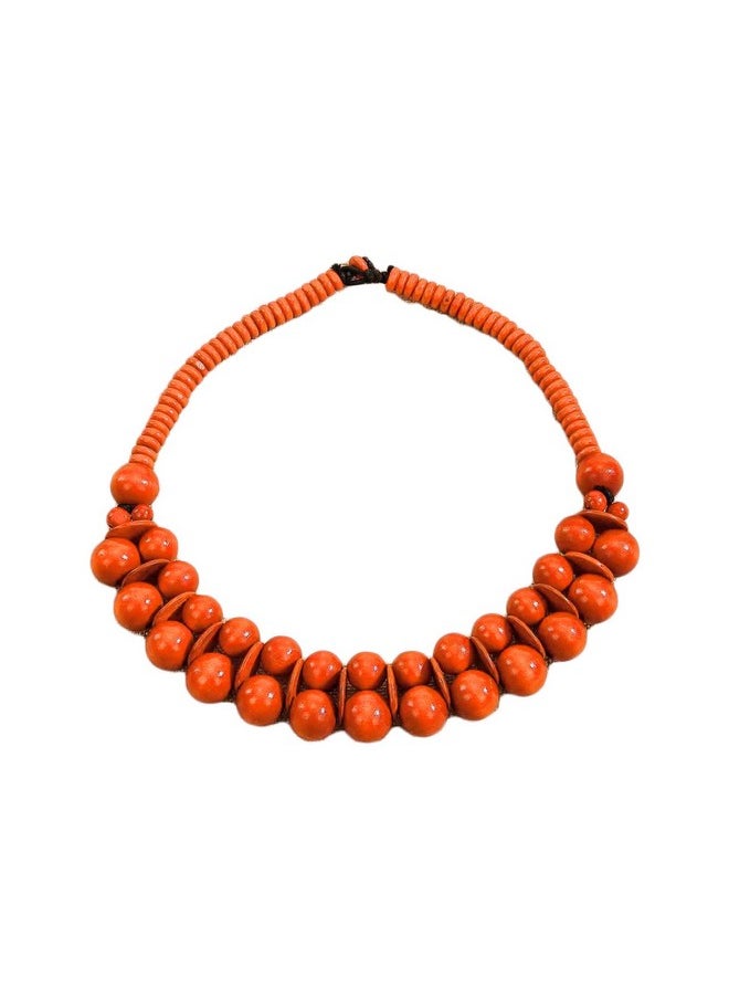 COLORFUL BLING Ethnic Large Chunky Wooden Beaded Necklaces Boho African Statement Necklace Handmade Tribal Collar Choker Bib Jewelryjoint Orange  - Image 1