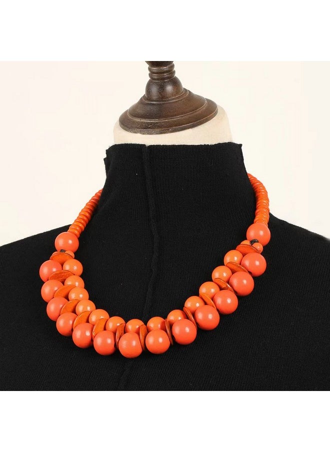COLORFUL BLING Ethnic Large Chunky Wooden Beaded Necklaces Boho African Statement Necklace Handmade Tribal Collar Choker Bib Jewelryjoint Orange  - Image 2