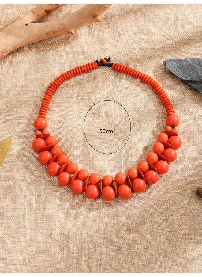 COLORFUL BLING Ethnic Large Chunky Wooden Beaded Necklaces Boho African Statement Necklace Handmade Tribal Collar Choker Bib Jewelryjoint Orange  - Image 3