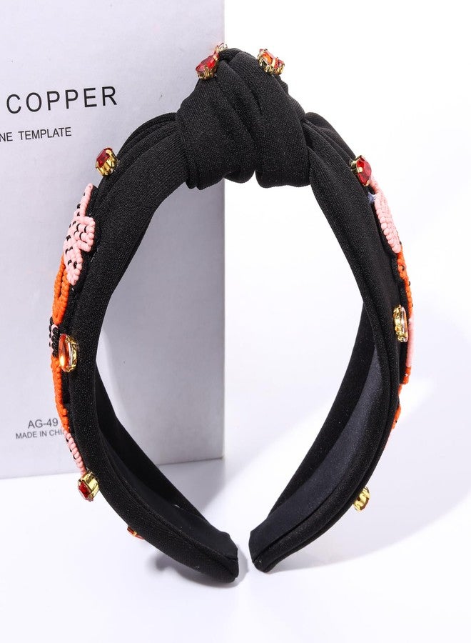 ARATLENCH Beaded Knotted Headband - Halloween Accessories with Pumpkin Bat Candy Design, Black - Image 5
