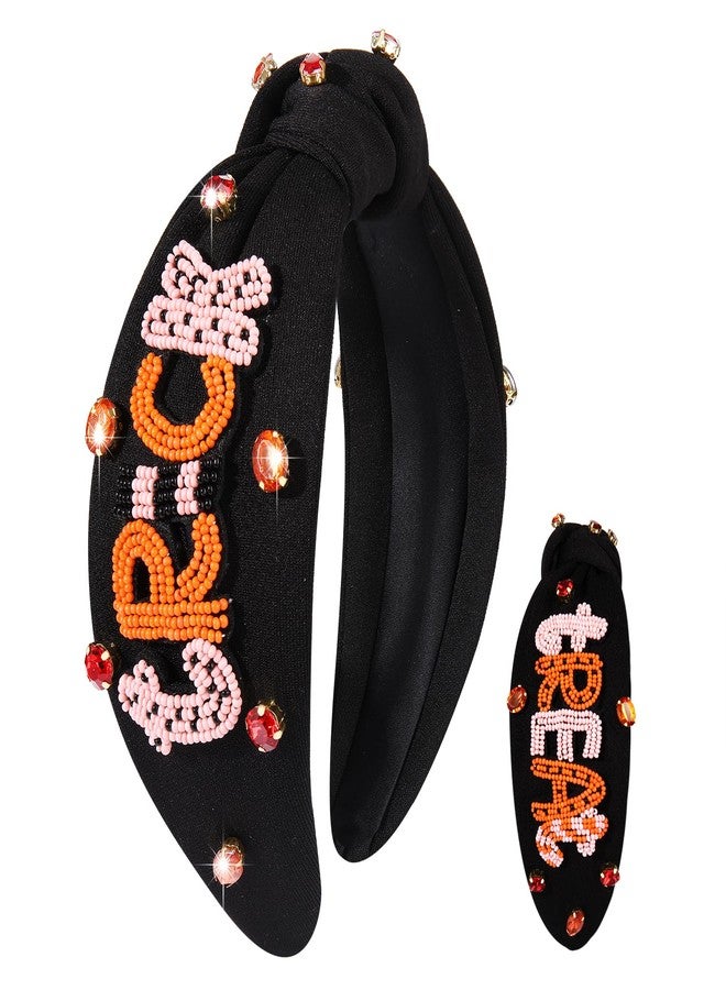 ARATLENCH Beaded Knotted Headband - Halloween Accessories with Pumpkin Bat Candy Design, Black - Image 1