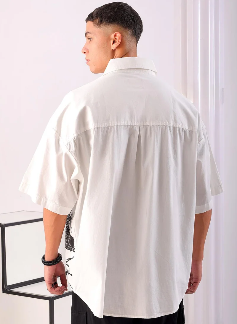 ذا انديان كراج كو Men Oversized Anime Print Half Sleeves Cutaway Collar Street Wear Shirt