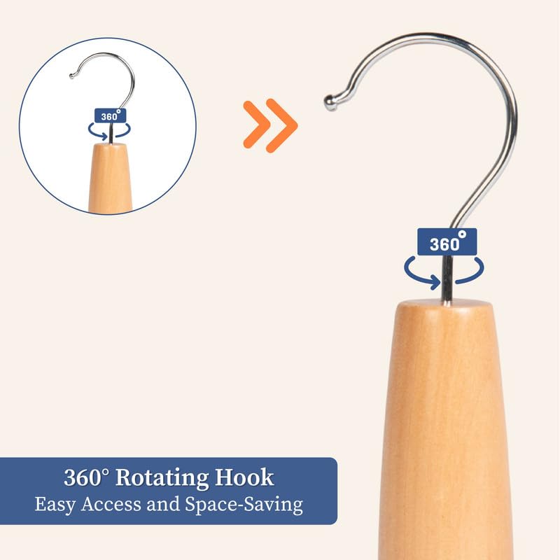 Homestrap Wooden 4 in 1 Hook Hanger for Tie, Belt, Scarfs with 360 Degree Rotatable Hook Closet Hanging Organizer | Set of 1 | Clothing & Wardrobe Space-Saving Hanger - Image 3