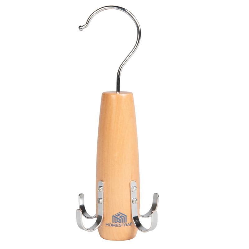 Homestrap Wooden 4 in 1 Hook Hanger for Tie, Belt, Scarfs with 360 Degree Rotatable Hook Closet Hanging Organizer | Set of 1 | Clothing & Wardrobe Space-Saving Hanger - Image 1