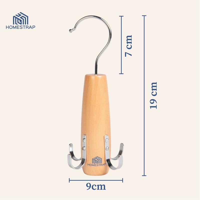 Homestrap Wooden 4 in 1 Hook Hanger for Tie, Belt, Scarfs with 360 Degree Rotatable Hook Closet Hanging Organizer | Set of 1 | Clothing & Wardrobe Space-Saving Hanger - Image 2