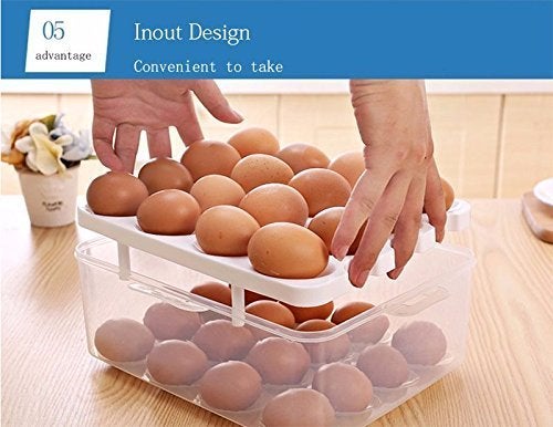 AMULAKH Double Layer 32 Grid Egg Storage Box for Egg Storage Container Holder with Lid and Tray Plastic Carrier Cases Refrigerator Fridge Kitchen Food Storage Box Outdoor Blue - Image 3
