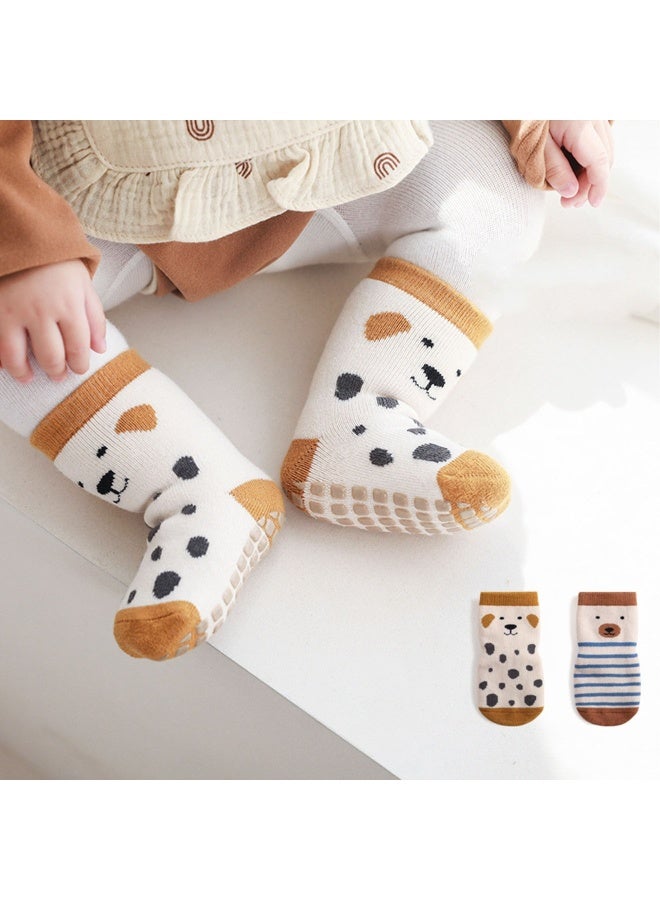 2 Pairs Baby Non-skid Floor Socks Toddler Newborn Infant Non Slip Socks with Grips Anti-Slip Cartoon Design Silicone Anti-Skid And Not Easy To Fall Suitable For 1-3 Years Old - Image 1