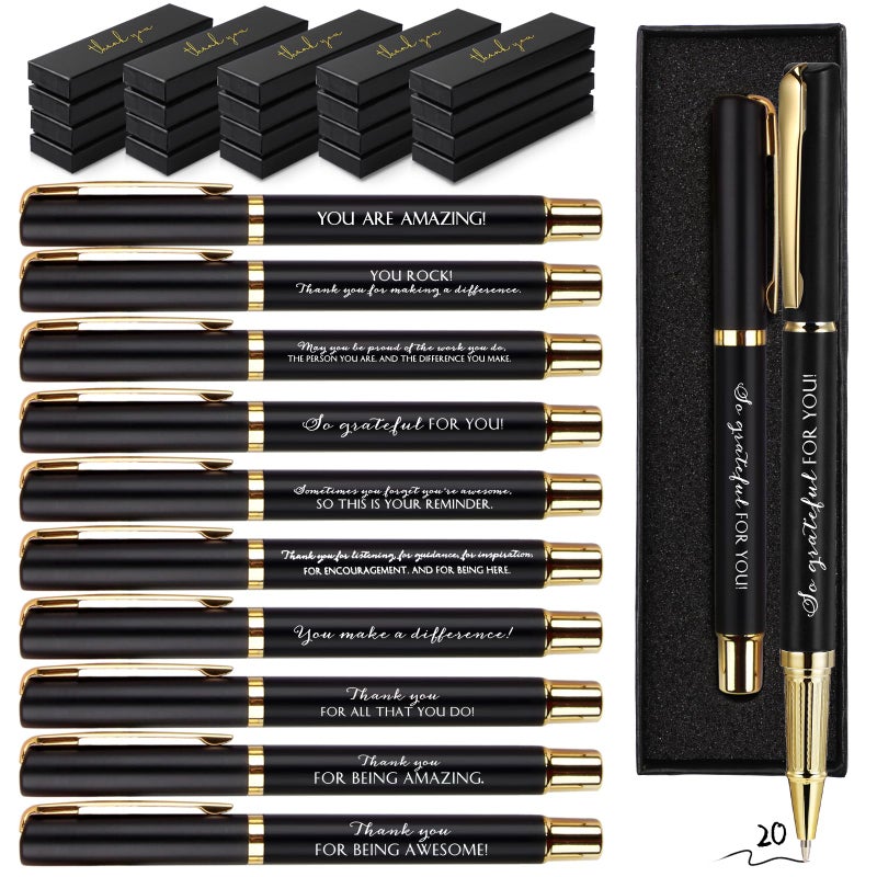 PerKoop 20 Sets Thank You Gifts Inspirational Ballpoint Pen with Box Employee Appreciation Gift Pen Bulk for Doctor Volunteer Dispatcher Secretary Nurse Teacher Office Staff (Black,Thank You) - Image 1