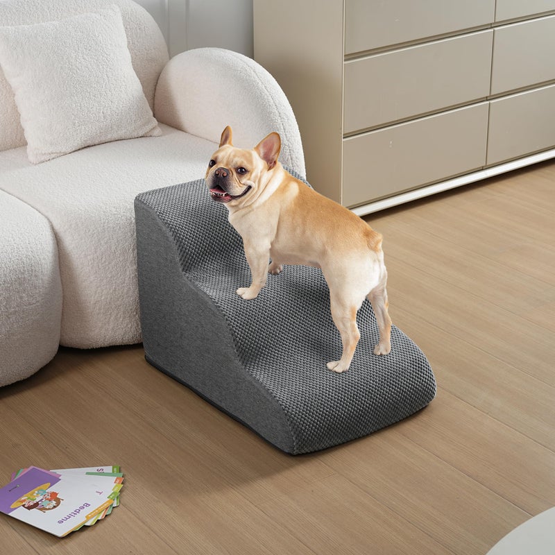 HCYLHXQ Dog Stairs, 15.7â€ H â€“ 3-Step Foam Ramp for Small Dogs & Cats, Waterproof Washable Cover, Non-Slip Base, Lightweight Pet Ladder for Couch or Bed (Grey) - Image 4