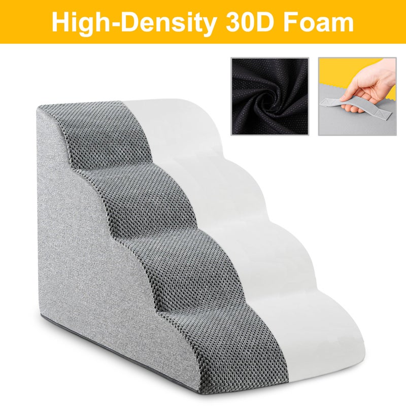 HCYLHXQ Dog Stairs, 15.7â€ H â€“ 3-Step Foam Ramp for Small Dogs & Cats, Waterproof Washable Cover, Non-Slip Base, Lightweight Pet Ladder for Couch or Bed (Grey) - Image 3