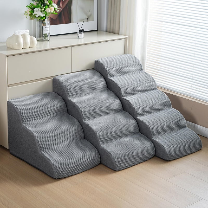 HCYLHXQ Dog Stairs, 15.7â€ H â€“ 3-Step Foam Ramp for Small Dogs & Cats, Waterproof Washable Cover, Non-Slip Base, Lightweight Pet Ladder for Couch or Bed (Grey) - Image 5