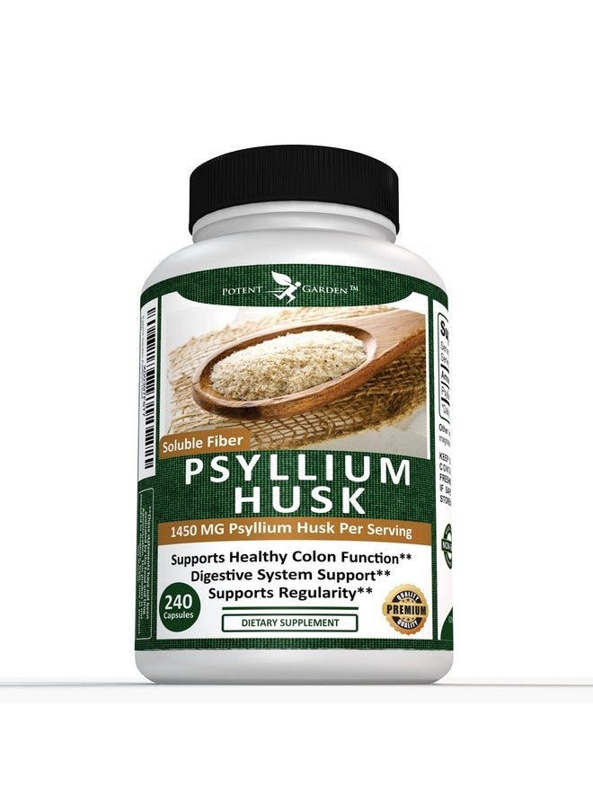 Potent Garden - Psyllium Husk Capsules All Natural & Powerful Soluble Dietary Fiber Supplement Helps Support Regularity & Digestion 240 Caps - Image 1