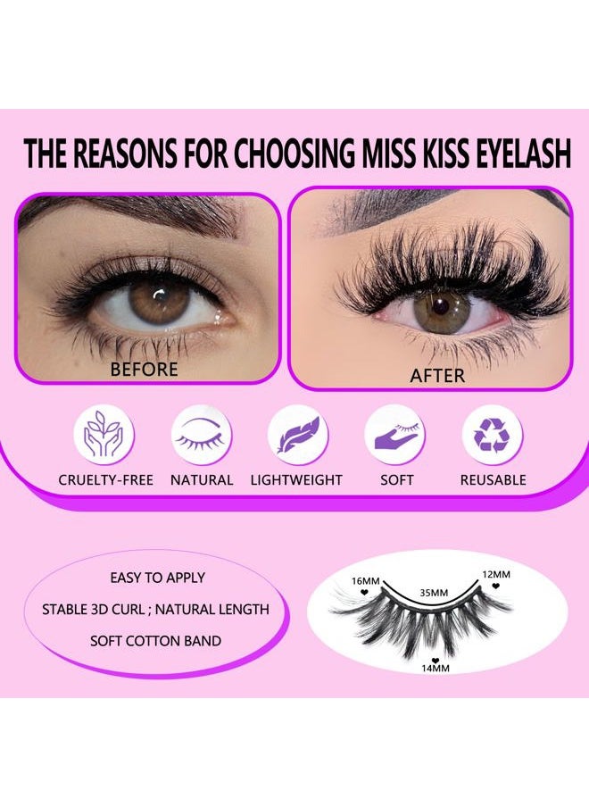 Miss Kiss 6 Pairs Lashes, Cat Eye Natural Look Volume Spike Lash, Soft Fluffy Faux Mink Eyelashes, Wispy Manga Russian C Curl Eye Lash, 3D False Lashes Strip 16 MM  - Image 2
