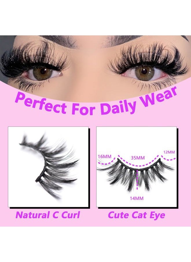 Miss Kiss 6 Pairs Lashes, Cat Eye Natural Look Volume Spike Lash, Soft Fluffy Faux Mink Eyelashes, Wispy Manga Russian C Curl Eye Lash, 3D False Lashes Strip 16 MM  - Image 4
