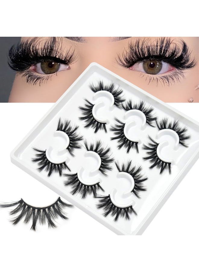 Miss Kiss 6 Pairs Lashes, Cat Eye Natural Look Volume Spike Lash, Soft Fluffy Faux Mink Eyelashes, Wispy Manga Russian C Curl Eye Lash, 3D False Lashes Strip 16 MM  - Image 1