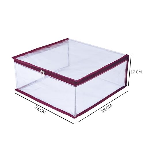 MBW Clothes Organiser for Wardrobe, Saree Covers with zip, Saree Organizer for Wardrobe, Clothes Storage Bag, Saree Bags Storage, Saree Covers for Storage, Transparent (Maroon - Pack of 3) - Image 4