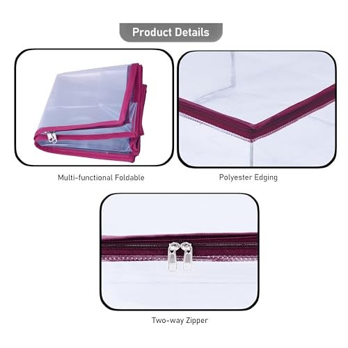 MBW Clothes Organiser for Wardrobe, Saree Covers with zip, Saree Organizer for Wardrobe, Clothes Storage Bag, Saree Bags Storage, Saree Covers for Storage, Transparent (Maroon - Pack of 3) - Image 5