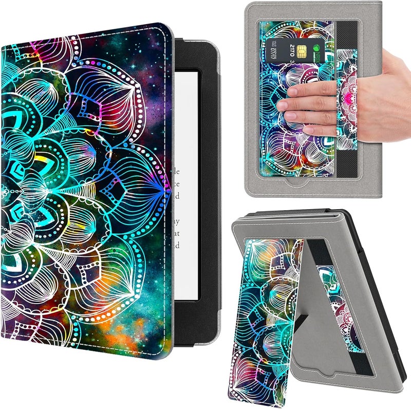 VORI Stand Case for Kindle Paperwhite (11th Generation-2021) and Kindle Paperwhite Signature Edition, PU Leather Case Smart Protective Cover with Auto-Wake/Sleep and Hand Strap, Mandalas Galaxy - Image 1