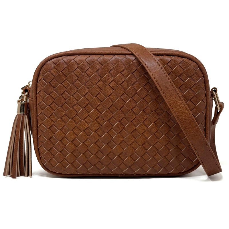AFKOMST Woven Crossbody Bags for Women Small Summer Purse and Boho Cross Body Handbag with Tassel, Vegen Leather - Image 1