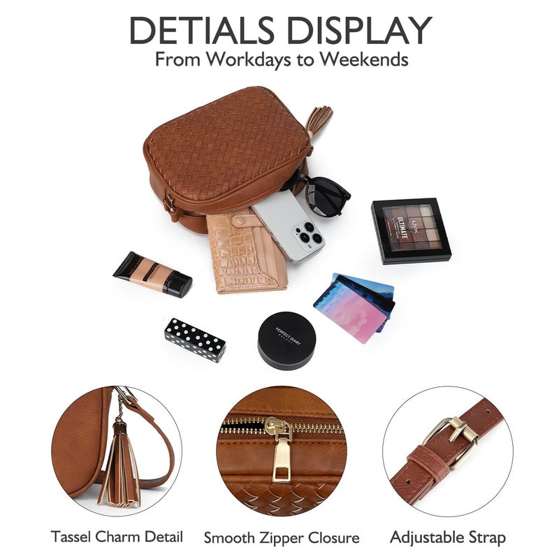 AFKOMST Woven Crossbody Bags for Women Small Summer Purse and Boho Cross Body Handbag with Tassel, Vegen Leather - Image 4