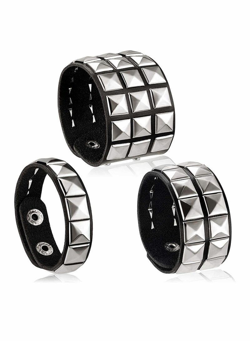 Excefore Punk Leather Stud Bracelet, studded armband for men Punk Rivet Bracelet Spike Rivet Cuff Bangle Unisex Metal Studded Wristband for Party Favors - Image 1