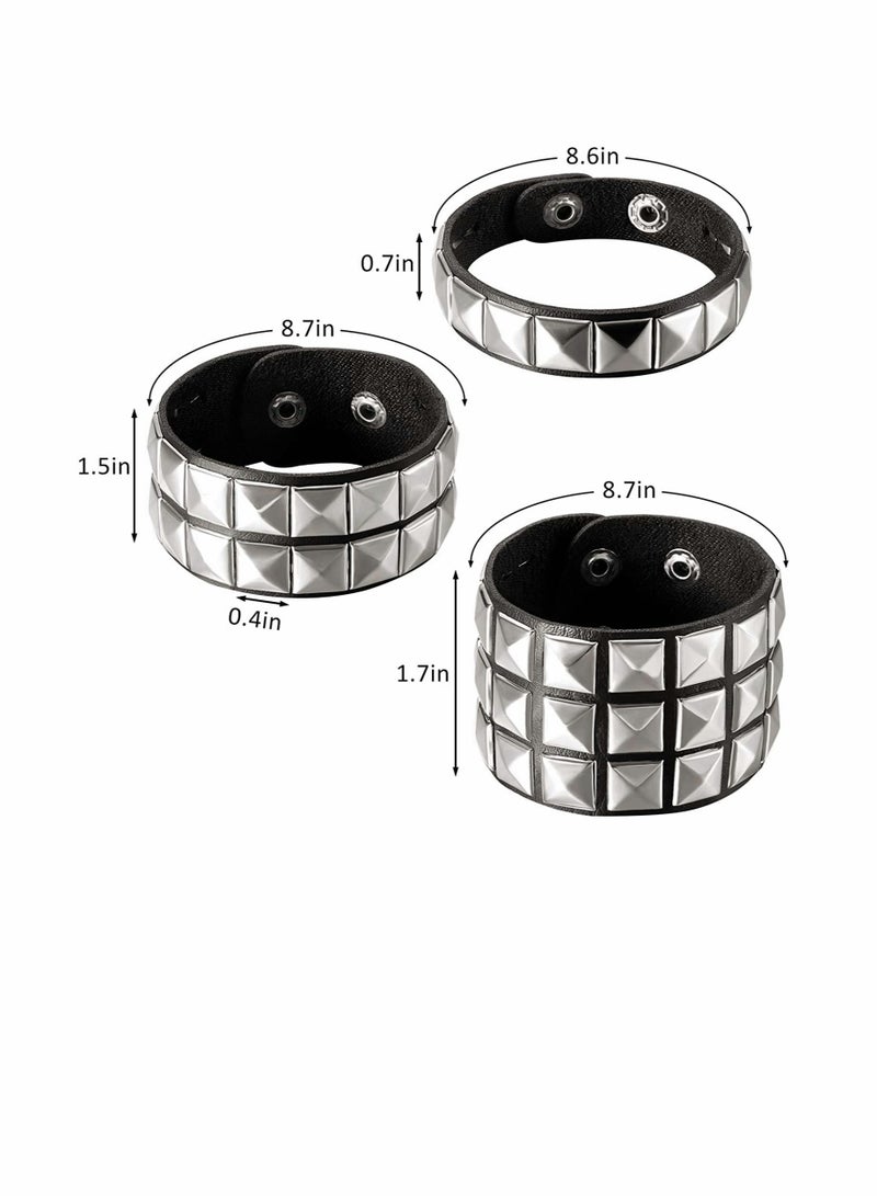 Excefore Punk Leather Stud Bracelet, studded armband for men Punk Rivet Bracelet Spike Rivet Cuff Bangle Unisex Metal Studded Wristband for Party Favors - Image 4