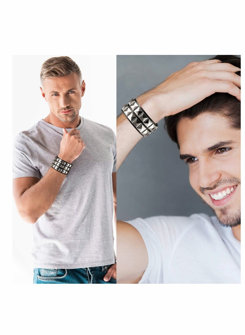 Excefore Punk Leather Stud Bracelet, studded armband for men Punk Rivet Bracelet Spike Rivet Cuff Bangle Unisex Metal Studded Wristband for Party Favors - Image 3