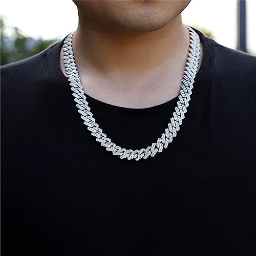 Saintda Mens Cuban Link Chain Men Iced Out Miami Cuban Chain Choker Necklace Diamond Chain for Men Women Hip Hop Jewelry Gift (Silver-13.5mm-16inch) - Image 2